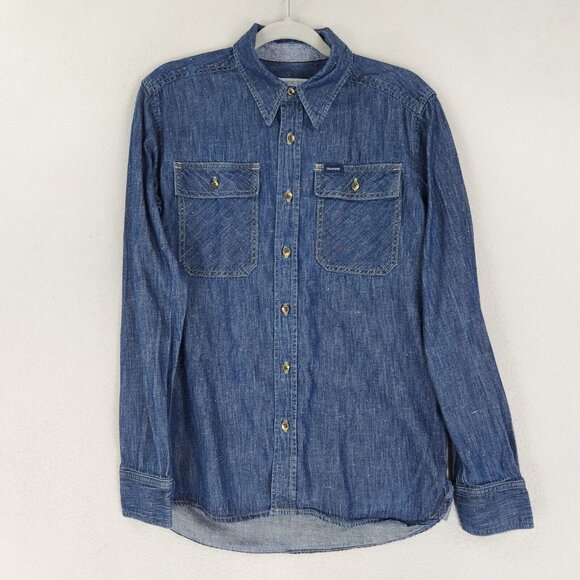 Crawford Denim Shirt Mens Small Blue Long Sleeve Button Front USA Made Cotton - Picture 1 of 12